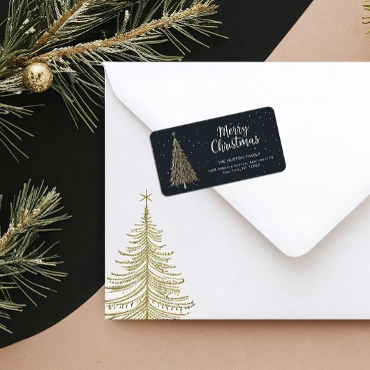 Gold Christmas Tree Return Address Label ラベル
