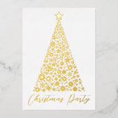 Gold Christmas tree snowflakes party invite real 箔招待状 (正面)