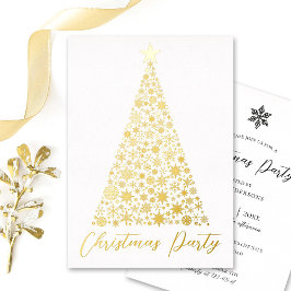 Gold Christmas tree snowflakes party invite real 箔招待状