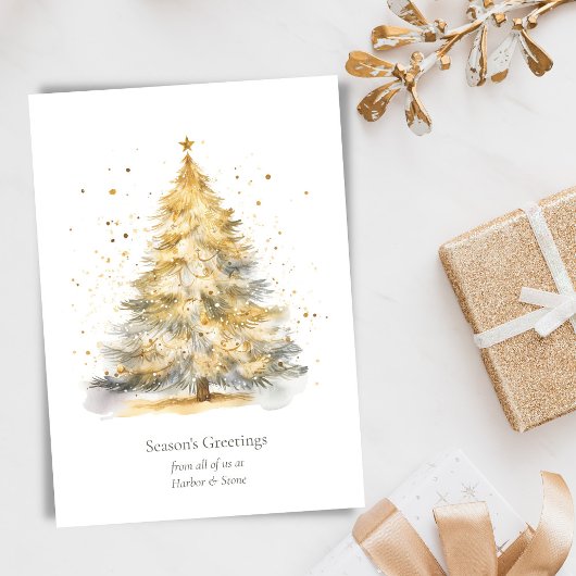 Gold Christmas Tree Watercolor Personalized シーズンカード