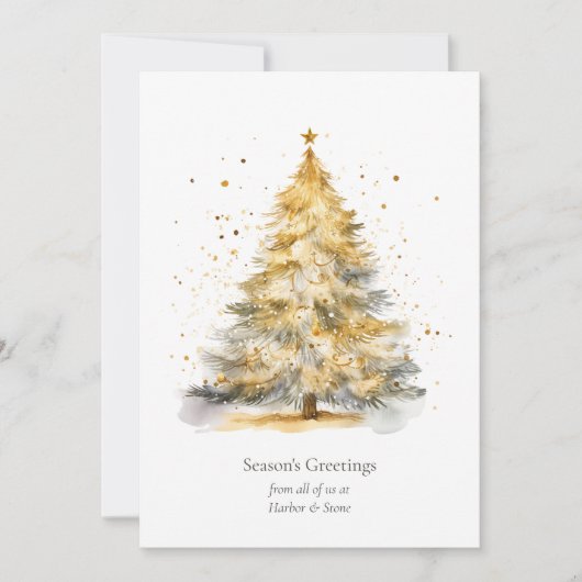 Gold Christmas Tree Watercolor Personalized シーズンカード (正面)