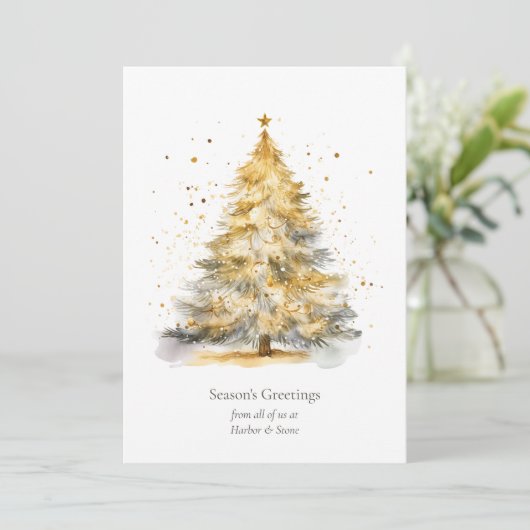 Gold Christmas Tree Watercolor Personalized  シーズンカード (スタンド正面)