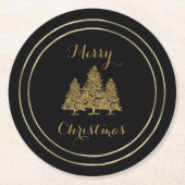 Gold Christmas Trees ラウンドペーパーコースター (正面)