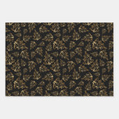 Gold Christmas Trees on Navy Blue, Black, White ラッピングペーパーシート (正面2)