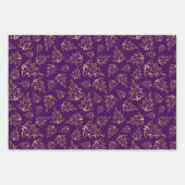 Gold Christmas Trees on Purple, Navy Blue, Teal ラッピングペーパーシート (正面)