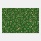 Gold Christmas Trees on Red, Green, White ラッピングペーパーシート (正面2)