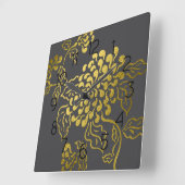 Gold Chrysanthemum on Any Color スクエア壁時計 (傾斜)