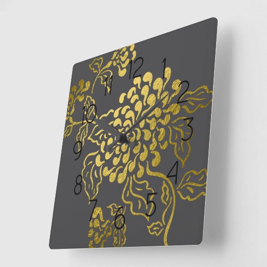 Gold Chrysanthemum on Any Color スクエア壁時計 (傾斜)