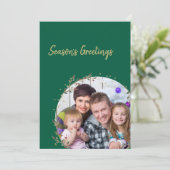 Gold Circle & Warm Red Family Photo Christmas Card 招待状 (スタンド正面)