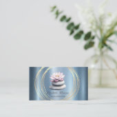 Gold Circles Lotus Blue Zen Stones Metallic 名刺 (スタンド正面)