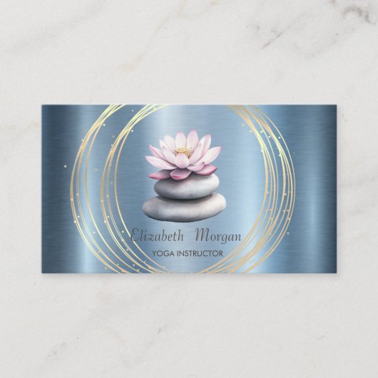 Gold Circles Lotus Blue Zen Stones Metallic 名刺 (正面)