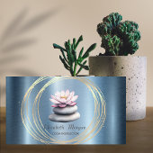 Gold Circles Lotus Blue Zen Stones Metallic 名刺
