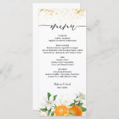 Gold Citrus Orange Script Floral Wedding メニュー (正面/裏面)