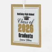 Gold Class of 2026 Graduation Custom Christmas ガラスオーナメント (正面左)