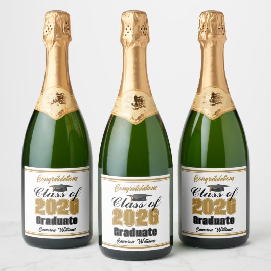 Gold Class of 2026 Graduation Party Custom スパークリングワインラベル (ボトル)