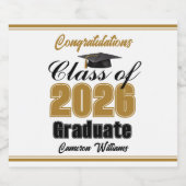 Gold Class of 2026 Graduation Party Custom スパークリングワインラベル (シングルラベル)