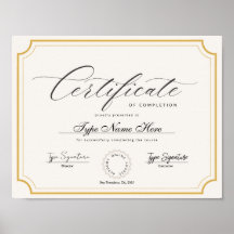 Gold Classic Certificate of completion, award 