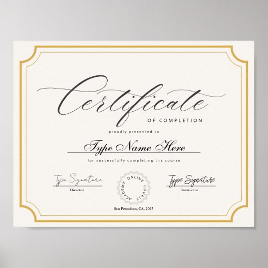 Gold Classic Certificate of completion, award  ポスター (正面)
