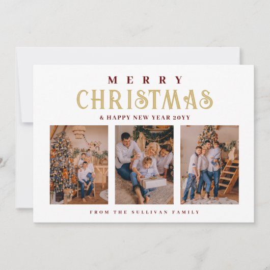 Gold Classic Stylish Luxurious Christmas 3 Photos シーズンカード (正面)