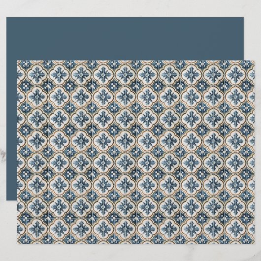 Gold Clover Blue Accents Spanish Tile Pattern (正面/裏面)