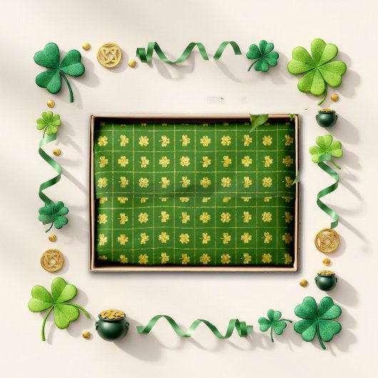 Gold Clover Grid Green St. Patrick’s 薄葉紙