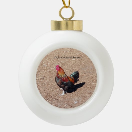 Gold Cockerel Rooster ornament セラミックボールオーナメント (正面)
