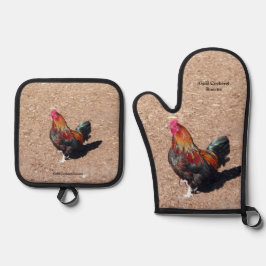 Gold Cockerel Rooster Oven Mitt and pot holders 鍋つかみ&鍋敷きセット