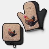 Gold Cockerel Rooster Oven Mitt and pot holders 鍋つかみ&鍋敷きセット (正面/裏面)
