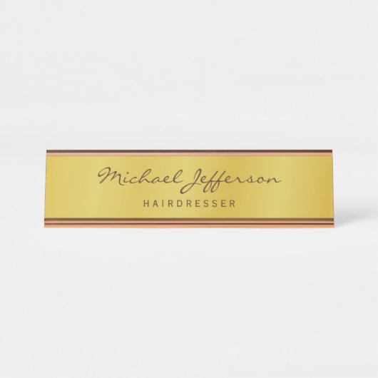 Gold Color Professional Handwriting Script デスクネームプレート (正面)