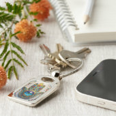 Gold Colorful Filigree Blue-Green Third Eye Hamsa キーホルダー (側面)