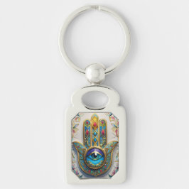 Gold Colorful Filigree Blue-Green Third Eye Hamsa キーホルダー
