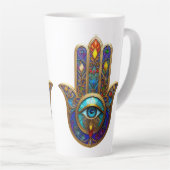 Gold Colorful Hamsa Turquoise Sapphire Third Eye  カフェラテマグ (右アングル)