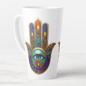 Gold Colorful Hamsa Turquoise Sapphire Third Eye  カフェラテマグ (左アングル)