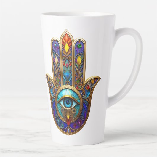 Gold Colorful Hamsa Turquoise Sapphire Third Eye  カフェラテマグ (右)