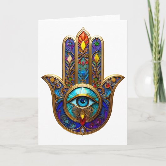 Gold Colorful Hamsa Turquoise Sapphire Third Eye  カード (正面)