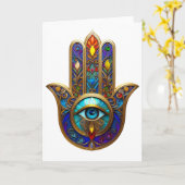 Gold Colorful Hamsa Turquoise Sapphire Third Eye  カード (黄色い花)