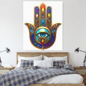 Gold Colorful Hamsa Turquoise Sapphire Third Eye  キャンバスプリント (インサイチュ (寝室))