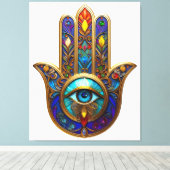 Gold Colorful Hamsa Turquoise Sapphire Third Eye  キャンバスプリント (インサイチュ (ウッドフロア))