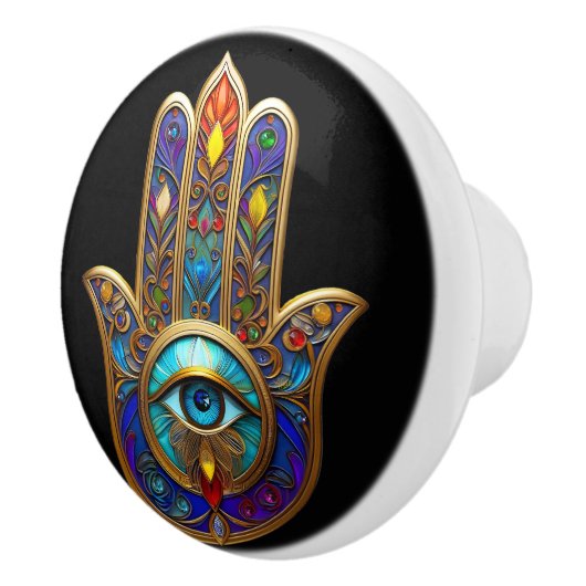 Gold Colorful Hamsa Turquoise Sapphire Third Eye  セラミックノブ (右)