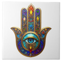 Gold Colorful Hamsa Turquoise Sapphire Third Eye  タイル