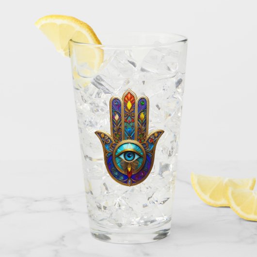 Gold Colorful Hamsa Turquoise Sapphire Third Eye  タンブラーグラス (アイス正面)