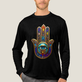 Gold Colorful Hamsa Turquoise Sapphire Third Eye  トライブレンドＴシャツ
