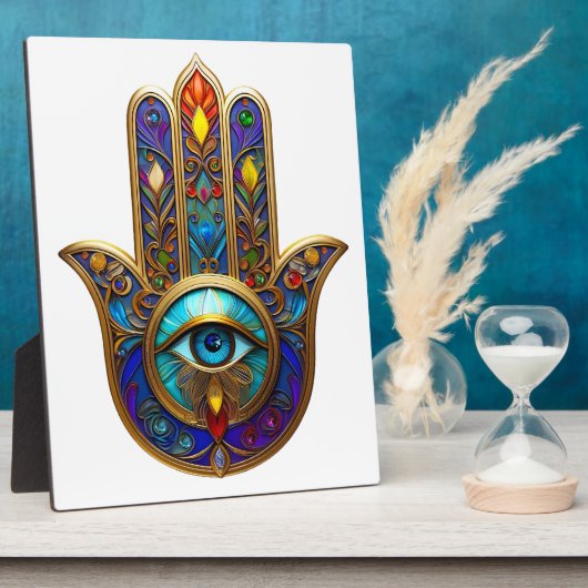 Gold Colorful Hamsa Turquoise Sapphire Third Eye  フォトプラーク (側面)