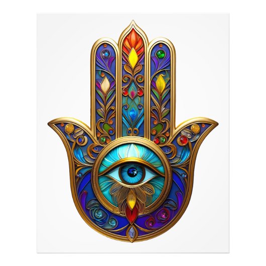 Gold Colorful Hamsa Turquoise Sapphire Third Eye フォトプリント (正面)