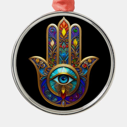 Gold Colorful Hamsa Turquoise Sapphire Third Eye  メタルオーナメント (正面)