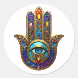 Gold Colorful Hamsa Turquoise Sapphire Third Eye  ラウンドシール