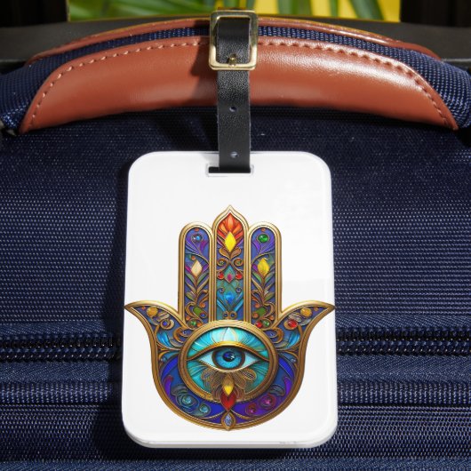 Gold Colorful Hamsa Turquoise Sapphire Third Eye  ラゲッジタグ (正面インサイチュ2)