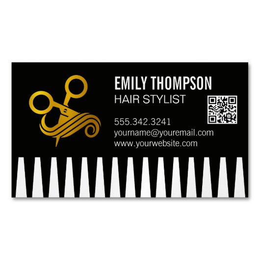 Gold Comb | Hair Stylist | QR Code マグネット名刺 (正面)