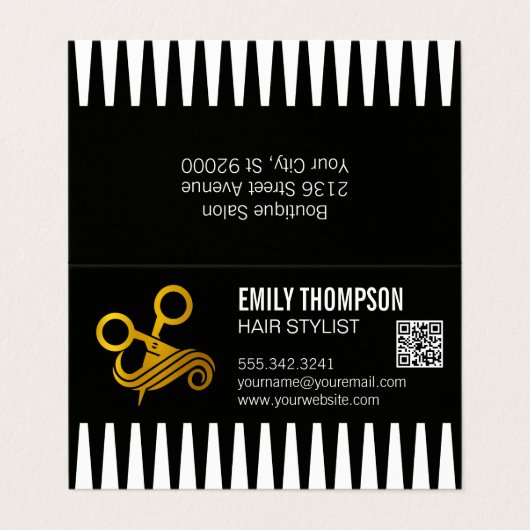 Gold Comb | Hair Stylist | QR Code 名刺 (外部フラット)