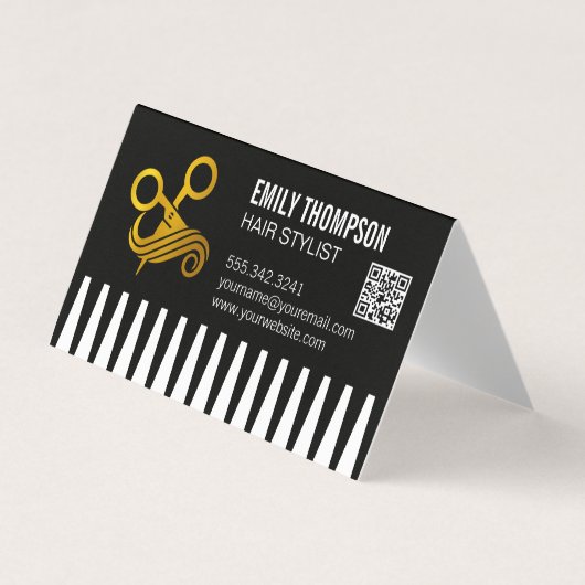 Gold Comb | Hair Stylist | QR Code 名刺 (正面)